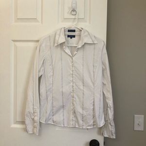 Faconnable Women's Button Down Collared Dress Shirt France White Stripe M